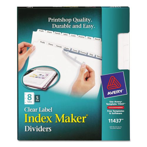 Index maker clear label dividers, 8-tab, letter, white, 5 sets for sale