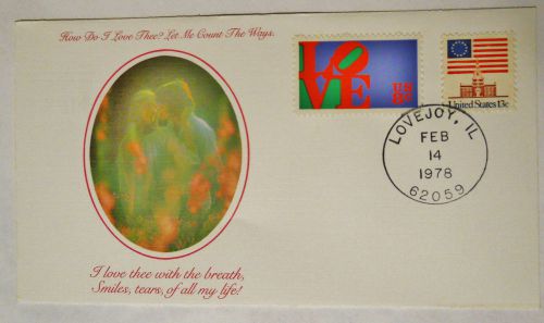 1ST Day of Issue - 2 &#034;Love&#034; Stamps/Enveopes - Lovejoy, IL Feb 14 1978