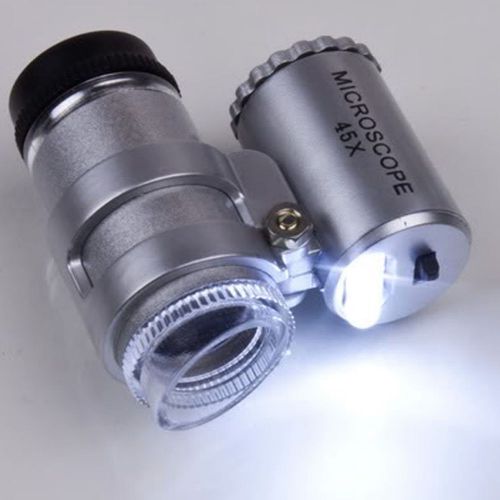 Brand new 45x mini Pocket Microscope Magnifier Jeweler Loup with 2 LED MG
