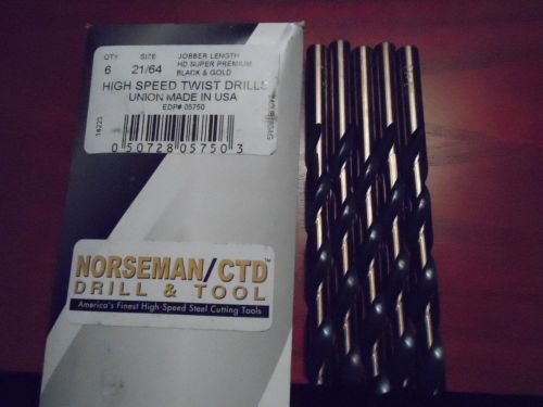 HIGH SPEED TWIST DRILLS - NORSEMAN - JOBBER -UNION MADE IN USA SIZE 21/64-QTY 5