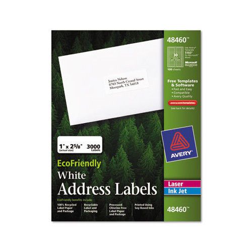 Avery EcoFriendly Laser and Inkjet MailingLabels 2.63&#034; H x 1&#034; W 3000 / Pack