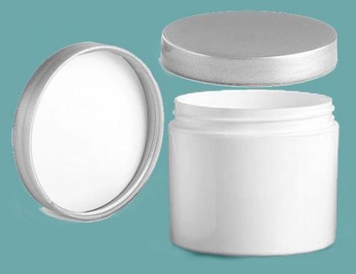 132 sks 4 oz white polypro double wall straight sided jars (bulk) w/ silver lid for sale