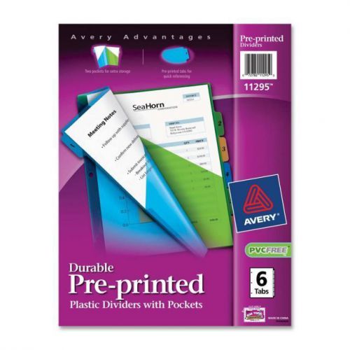Avery Plastic Divider - 6 x Tab Printed1-6 8.50&#034; 11&#034; Assorted 11295  10 Packages