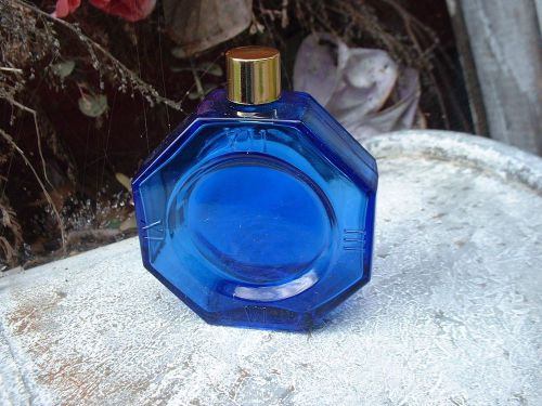 Cobalt glass bottles watch 2 oz shape gold screw caps new quantity 50 for sale