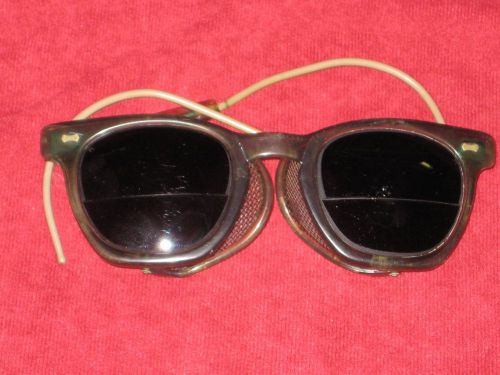 Vintage welding safety glasses dark bi focals side shields steam punk for sale