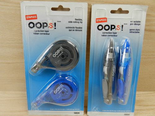 Set staples oops! pen style flexible side rolling tip correction tape wite out for sale