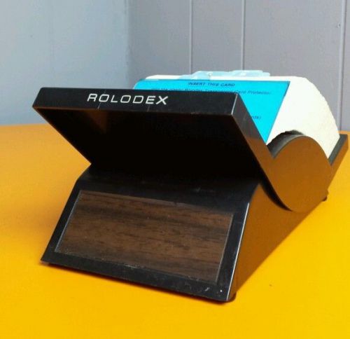 Vintage Rolodex Black Open V Glide 4” X 2” Card File Includes Cards &amp; A-Z  GL-24