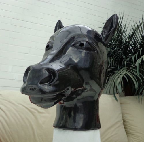TOP studio heavy rubber latex mask rare gum HORSE pet play with ZIP