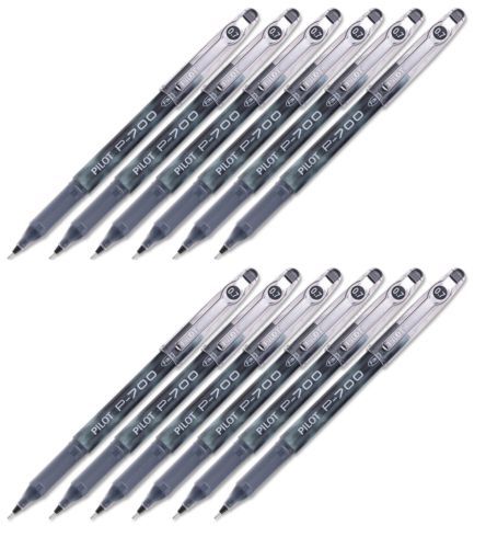 Pilot P-700 Rollerball Stick Gel Pen, Black Ink, Fine 0.7 mm, Dozen (PIL38610)