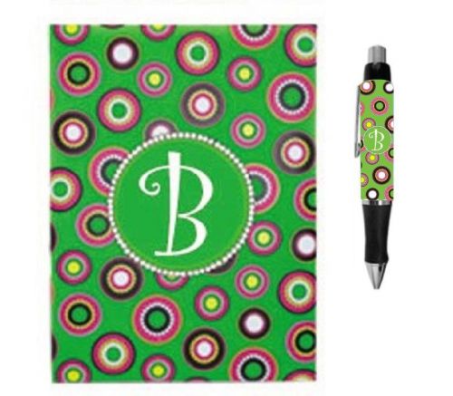 Mainstreet Collection Flwr Dot Monogram Green Notebook Notepad &amp; Pen Set- Ltr B
