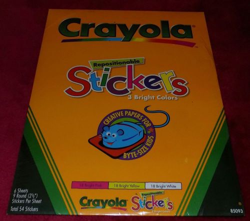 NEW! CRAYOLA STICKERS 3 BRIGHT COLORS BRIGHT PINK YELLOW &amp; WHITE 54 STICKERS