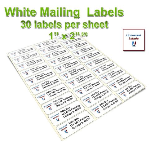 Universal Labels 30 up Address Labels - Laser &amp; Inkjet Compatible - 2 5/8&#034; X ...