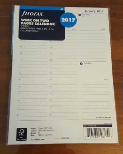 2017 FILOFAX A5 Week on Two Pages Calendar -  With Appointments - 17-68521