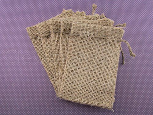 CleverDelights 3&#034; x 5&#034; Burlap Bags with Natural Jute Drawstring - 50 Pack - Sack