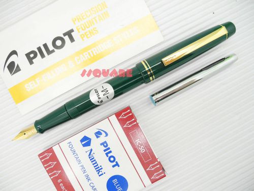 Pilot 78G Fountain Pens, Green Pen Medium Nib +6 BLUE IC-50 Ink Cartridges Japan