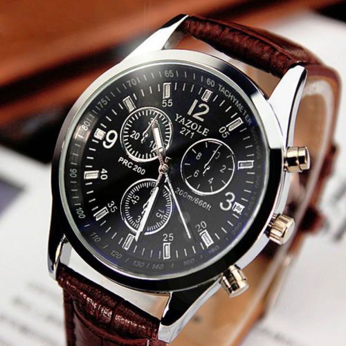 New Fashion Men&#039;s Leather Band Stainless Steel Sport Military Qu