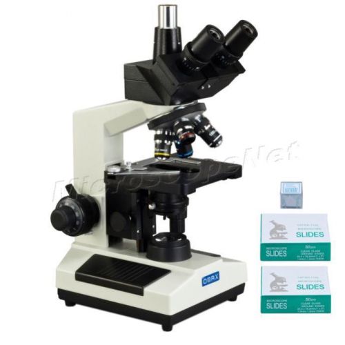 Trinocular 40X-1600X Lab Research LED Microscope with Blank Slides &amp; Covers