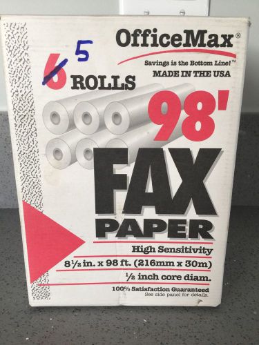 Fax Paper 5 Rolls Office Max 98 ft 8 1/2 inches 1/2 Core Roll Officemax Faxpaper