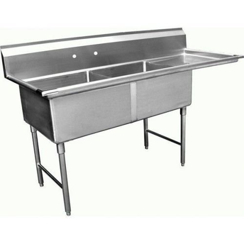 2 Compartment Stainless Steel Sink 24&#034;x24&#034; w/ Right Drainboard, ETL SH24242R