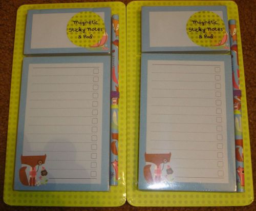 2 PAPERCHASE MAGNETIC STICKY NOTE &amp; PAD W/ PENCIL FOXY FRIENDS