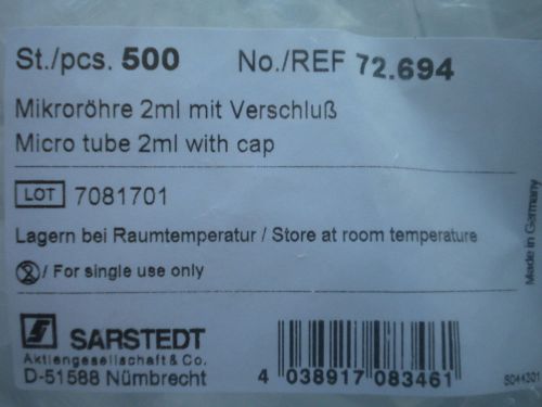 SARSTED REF 72.694 Micro Tube 2ml with cap 500pcs