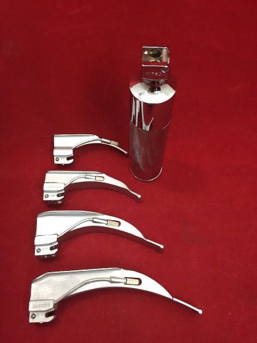 Gibson laryngoscope set w/battery operated handle &amp; 4 blades macintosh 1,2,3,4 for sale