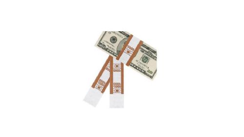 Currency Straps for 50&#039;s, $5000 Capacity, 1.25&#034;  Width, 1000 Straps a Box Brown