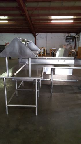 Stainless steel dishtables, clean and soiled...L shaped with double rack shelf