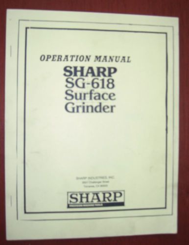 Sharp SG-618 Surface Grinder Operation Manual