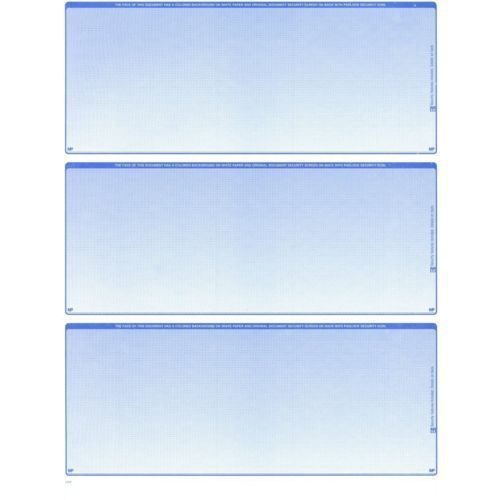 50 Sheets - 150 Checks  Blank Check Stock Paper - Blue - Three (3) on a Page
