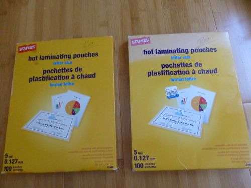 Staples Letter Size Thermal Laminating Pouches, 5 mil, 100 pack x2 new
