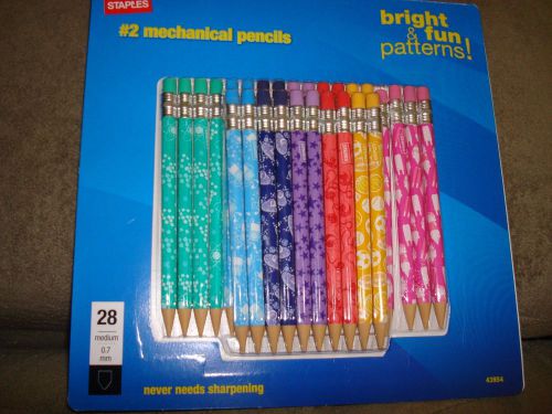 STAPLES #2 MECHANICAL PENCILS BRIGHT AND FUN PATTERNS 43954