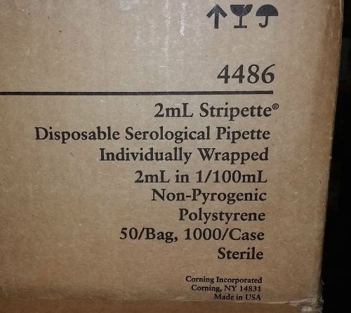 case of 1000 Corning Costar 4486  2mL Stripette disposable Serological Pipette