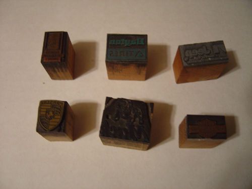 6 Vintage Wood Metal Printer Blocks - Automotive Related - Advertising - Stamps
