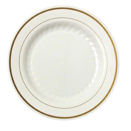 WNA MP10IPREM Masterpiece Plastic Plates, 10 1/4in, Ivory w/Gold Accents, Round