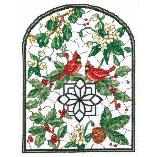 Winter stained glass counted cross stitch kit-10&#034;x13.25&#034; 14 count for sale