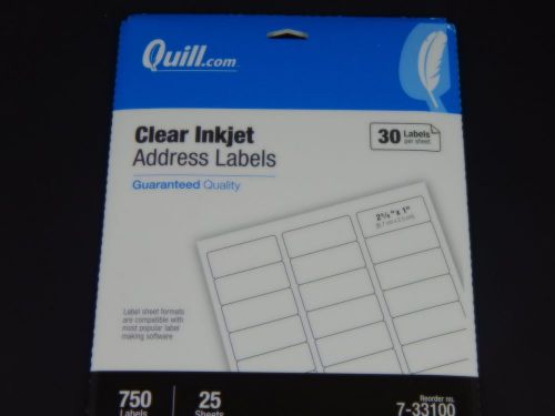 Quill Clear Inkjet  Address Labels 2 5/8&#034; x 1&#034;  750 Labels 25 Sheets 30 Per Page