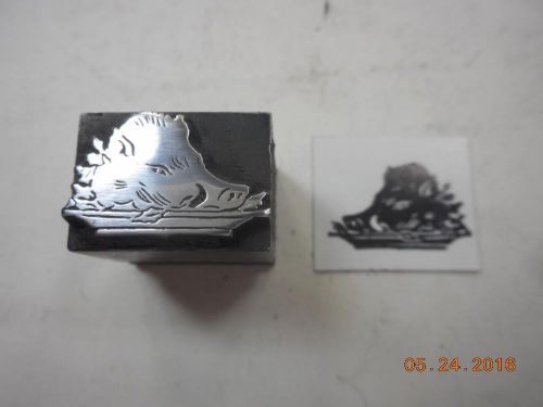 Letterpress printing antique solid metal type dingbat pig / hog head on platter for sale