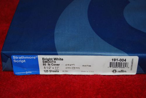Strathmore Script Cover Bright White Smooth 80# 125 sheets ream  Item#191-004