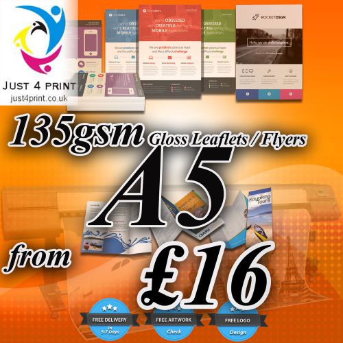 Flyers / Leaflets Printed On 135gsm Gloss - A5 leaflets Printing, Free Delivery