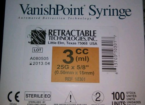 Retractable Technologies VanishPoint syringe, 3ml (100 Count)   REF 10301 (x)