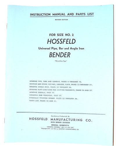 Instruction manual &amp; parts list 4 #2 hossfeld universal pipe &amp; iron bender for sale