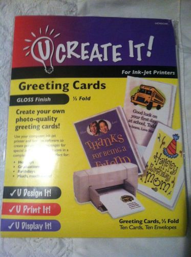 U Create It Greeting Cards for ink jet printers gloss 10 cards &amp; envelopes NIP