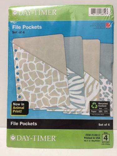 NWT Day-Timer 18812 Animal Print File Pockets Set of 4 Free Shipping!