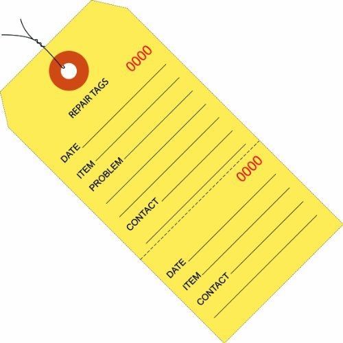 Aviditi G26200W Repair Tags Consecutively Numbered Pre-Wired, 4 3/4&#034; x 2 3/8&#034;,