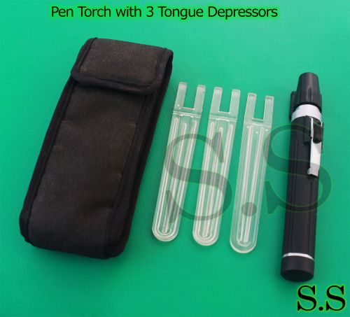 Fiberoptic Pen Torch with 3 Tongue Depressors Black Color S.S-579