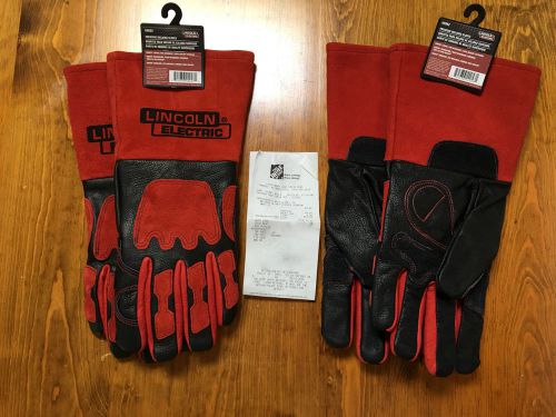 Lincoln electric one size premium leather welding gloves kh962 red &amp; black new for sale
