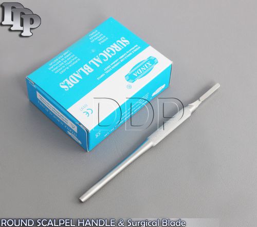 100 STERILE SURGICAL BLADES #22 #23 WITH FREE ROUND SCALPEL KNIFE HANDLE #4