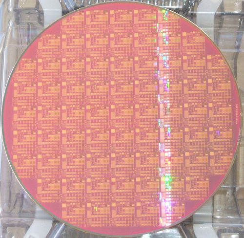 Nice 8&#034; Copper IC Microchip Silicon Pattern Wafer with blue background