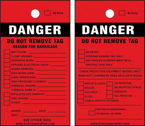 KRM LOCKOUT TAGOUT BARRICADE TAGS-RED ( SET OF 10 PCS)